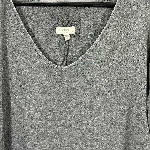 Cupio Top Womens Large Gray Stretch Tee Shirt Long Sleeve Pullover Split Hem - Picture 2 of 7